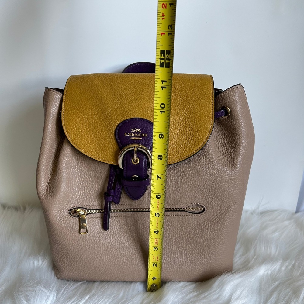 Coach Kleo Taupe Multi Colorblock Pebbled Leather Backpack NEW - Picture 11 of 12